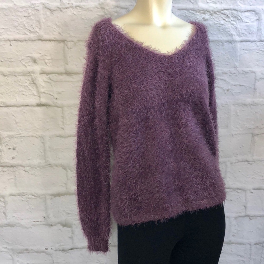 Tillys NWT Woven Heart Purple Crossback Sweater M